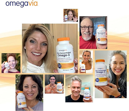 OmegaVia Ultra Concentrated Omega 3 Fish Oil Burpless, 60 Softgels, Triple Strength Omega 3 Fish Oil Supplements, 1135 mg Pure Omega3, No Fishy Burps, High EPA DHA DPA, IFOS 5-Star