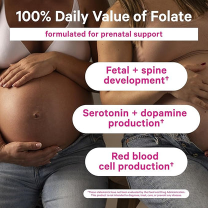 Pink Stork Folate: Methyl Folate - MTHFR Acid, Natural Form of Folic Acid for Pregnancy, Formulated for Mom + Baby, Women-Owned, 60 Capsules (Packaging May Vary)