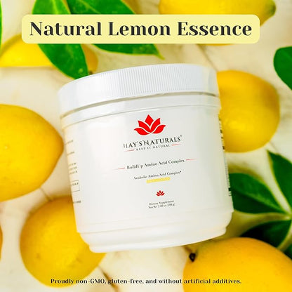 Hay's Naturals BuildUp - Advanced Amino Acid Complex | BCAA Powder with All Essential Amino Acids for Lean Muscle Growth, Enhanced Strength & Recovery | 30 Servings |Natural Lemon Flavoring