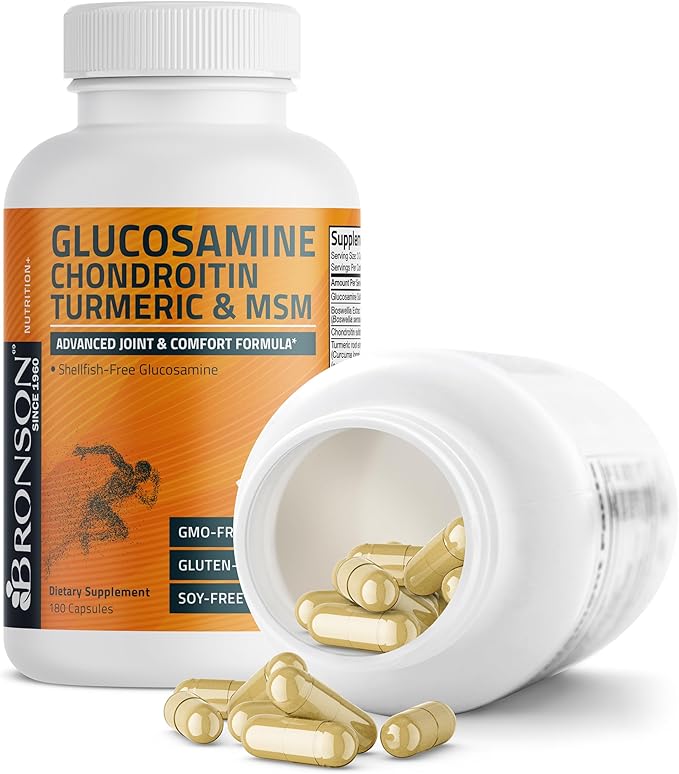 Bronson Glucosamine Chondroitin Turmeric & MSM Advanced Joint & Cartilage Formula, Supports Healthy Joints, Mobility & Cartilage - Non-GMO, 180 Capsules