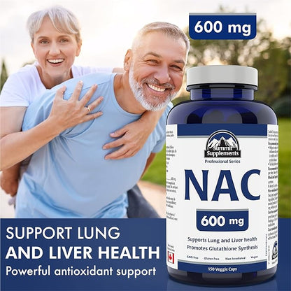 Summit Supplements - NAC Supplement 600mg, Nac n-Acetyl cysteine, Supports Antioxidant Glutathione Levels, Immune System Support, Liver Support - Product of Canada - 150 Capsules