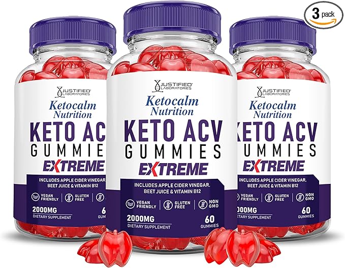 (3 Pack) Ketocalm Nutrition Keto ACV Gummies Extreme 2000MG Keto Calm Nutrition Keto Gummies Apple Cider Vinegar Formulated with Pomegranate Beet Juice Powder B12 Vegan Non GMO 180 Gummys