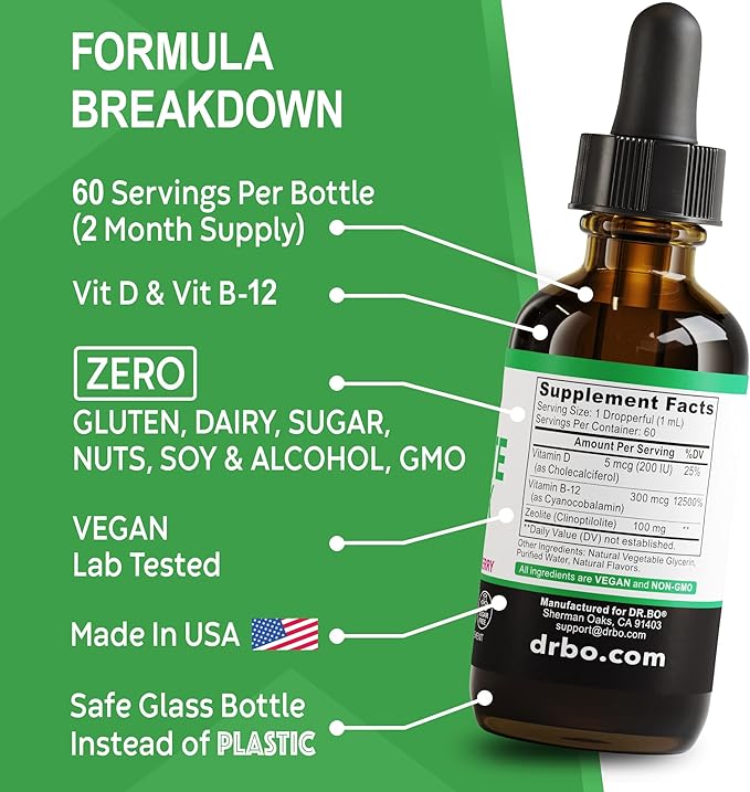 Zeolite Detox for Kids Liquid Drops - Advanced Zeolite for Kids with Vitamins B12 & D, Clinoptilolite Zeolite Detox - Zeolite Kids Gentle Body Daily Detox Cleanse, Focus & Speech Zeolite Drops 2oz