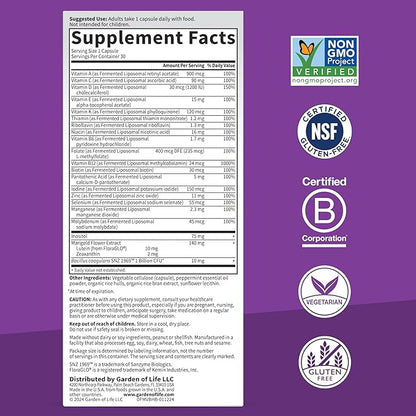 Garden of Life Dr Formulated Multi+ Brain Health, Fermented Liposomal Multivitamin + Lutein & Zeaxanthin, Vitamin D3 & Probiotics - Memory & Focus Support, Digestive & Immune Health, 30 Capsules