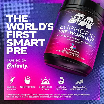 MuscleTech Pre Workout Powder EuphoriQ PreWorkout Smart Pre Workout Powder for Men & Women Caffeine Metabolite Fueled with Paraxanthine ICY Snow Cone (20 Servings)
