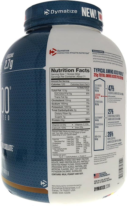 Dymatize ISO 100 Whey Protein Powder with 25g of Hydrolyzed 100% Whey Isolate, Chocolate Peanut Butter, 5 Pound