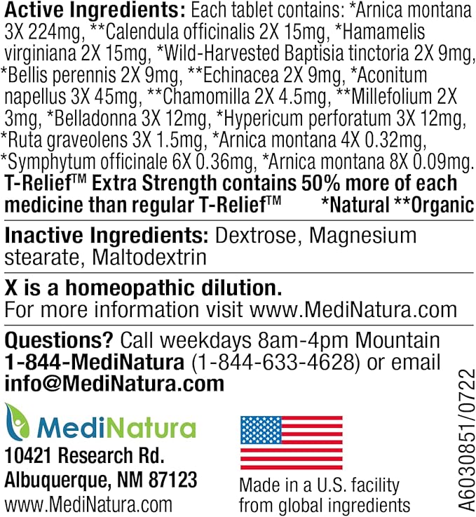 T-Relief Extra-Strength Arnica +12 Natural Relieving Actives for Back Pain Joint Soreness Muscle Aches & Stiffness, Whole Body Fast-Acting Relief for Women & Men - 100 Tablets (2 Pack)