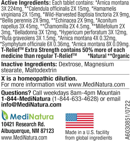 T-Relief Extra-Strength Arnica +12 Natural Relieving Actives for Back Pain Joint Soreness Muscle Aches & Stiffness, Whole Body Fast-Acting Relief for Women & Men - 100 Tablets (2 Pack)