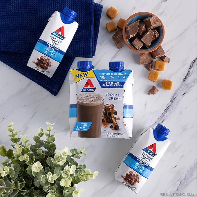 Atkins Protein Rich Shake, Chocolate Caramel Cream, 15g Protein, Low Glycemic, 2g Net Carbs, 1g Sugar, Low Carb Lifestyle, Gluten Free, 12 count