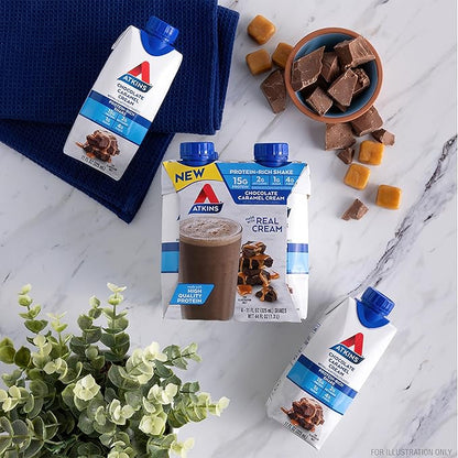 Atkins Protein Rich Shake, Chocolate Caramel Cream, 15g Protein, Low Glycemic, 2g Net Carbs, 1g Sugar, Low Carb Lifestyle, Gluten Free, 12 count