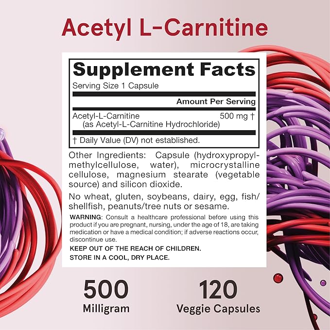 Jarrow Formulas Acetyl L-Carnitine 500 mg, Dietary Supplement, Amino Acid Support for Brain Health and Antioxidants, 120 Veggie Capsules, 120 Day Supply