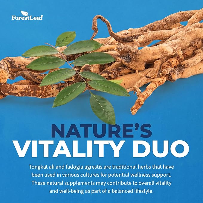 ForestLeaf Tongkat Ali + Fadogia Agrestis Supplement with BioPerine - Maximum Strength 200:1 Extract - 300g Longjack Tongkat Ali for Men or Women - Test, Muscle and Strength Support - 120 Capsules