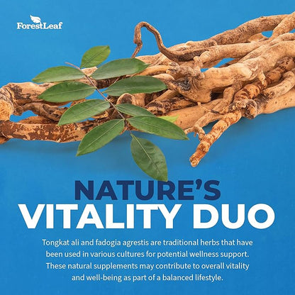 ForestLeaf Tongkat Ali + Fadogia Agrestis Supplement with BioPerine - Maximum Strength 200:1 Extract - 300g Longjack Tongkat Ali for Men or Women - Test, Muscle and Strength Support - 120 Capsules