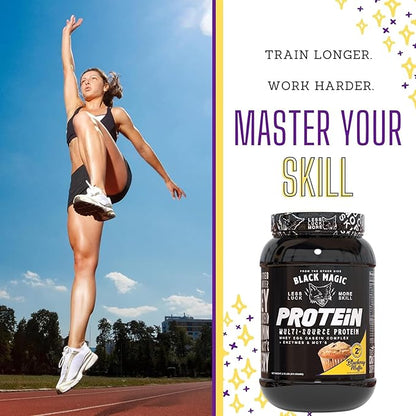 Worldwide Nutrition Bundle: Black Magic Multi-Source Protein Powder - Whey, Egg Albumin Enzymes, Micellar Casein & MCTs - Bodybuilding -Blueberry Muffin Flavor - 2 LB & Multi-Purpose Keychain