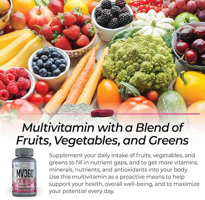 NDS Nutrition MV360 For Women, 5-in-1 Complete Multivitamin for Women with Essential Women’s Vitamins for Energy, Digestion, Toning, Immune Support, & Women’s Health & Beauty, 60 Tablets, 30 Servings