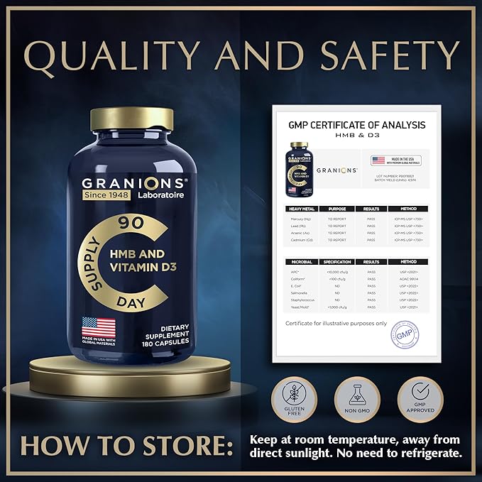 HMB and Vitamin D3 Supplement - Muscle Recovery, Beta Hydroxy Butyrate Pre Workout Muscle Builder, Mass Gainer - 1000 MG HMB Supplements With D3 and Calcium - 360 HMB Capsules , 6-Month Supply