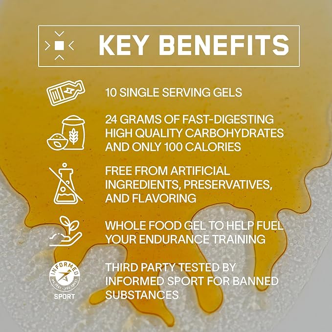 BARE PERFORMANCE NUTRITION, BPN Go Gel Endurance Gel, Vegan + Gluten Free Running Gel with 24g of Carbohydrates & 100 Calories per Gel Pack, 10 Single-Serving Gel Packs, Mixed Berry