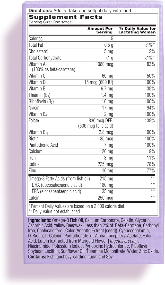 ONE A DAY Postnatal Complete Multivitamin for Post-Pregnancy with Folic Acid and Omega-3 DHA, 60 Count (Packaging May Vary)
