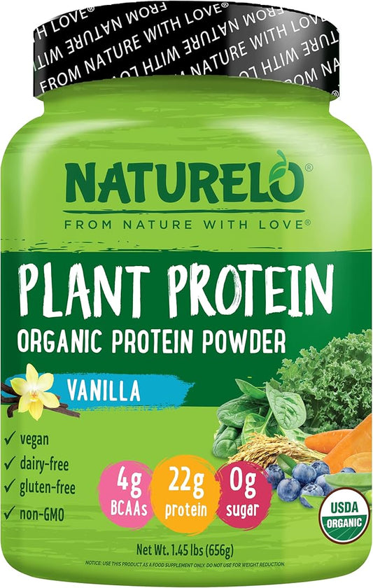 NATURELO Plant Protein Powder, Vanilla, 22g Protein - Non-GMO, Vegan, No Gluten, Dairy, or Soy - No Artificial Flavors, Synthetic Coloring, Preservatives, or Additives - 20 Servings