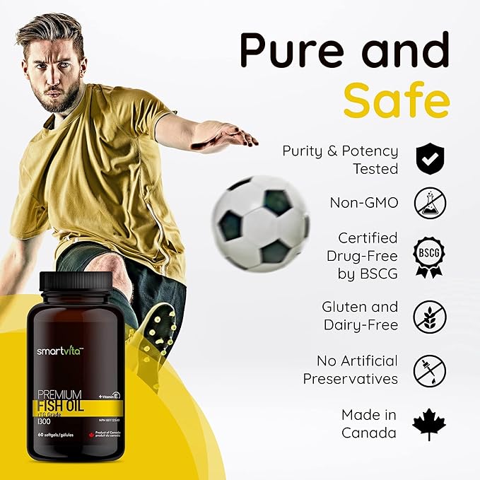 Smartvita - Premium Fish Oil, rTG Grade Omega 3, Fish Oil Omega 3, EPA, DHA, & Vitamin E Capsules, Multivitamins for Men & Women, Omega 3 Supplement, Burpless, 60 Softgels