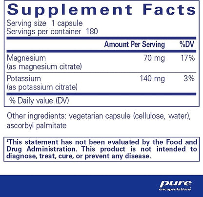 Pure Encapsulations Potassium Magnesium (Citrate) - for Heart Health & Bone Mineralization* - Optimal Absorption - Gluten Free & Non-GMO - 180 Capsules