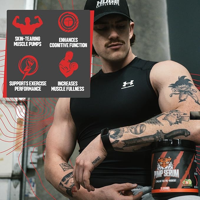 Huge Supplements Pump Serum, Stim Free Pre Workout and Nitric Oxide Booster to Enhance Focus, Pumps, Fulness with No Caffeine, L-Citrulline, GlycerPump, L-Tyrosine, Nitrosigine (Strawberry Mojito)