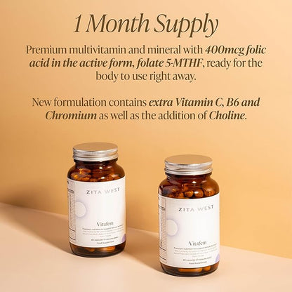Vitafem Premium Fertility Supplement for Women - Prenatal Vitamins with Folate for Preconception Support - 60 Capsules (1 Month Supply)
