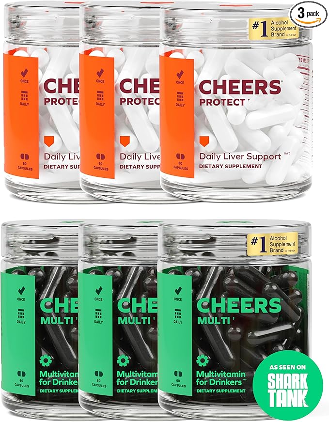 Cheers Daily Combo | Protect + Multi | Daily Supplements for Drinkers to Support Liver Health & Replenish Lost Vitamins | 90 Doses Each | Choline, Betaine, Niacin, B-Vitamins, L-Cysteine, DHM