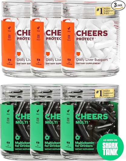 Cheers Daily Combo | Protect + Multi | Daily Supplements for Drinkers to Support Liver Health & Replenish Lost Vitamins | 90 Doses Each | Choline, Betaine, Niacin, B-Vitamins, L-Cysteine, DHM