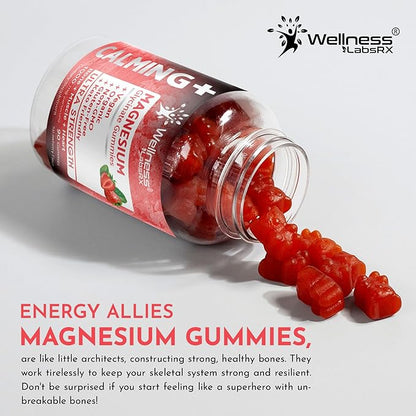 Magnesium Glycinate Gummies - 1000 mg - Magnesium Supplement to Support Relaxation, Stress Relief, Heart Health - Chewable Magnesium Gummies for Adults - Strawberry Flavor