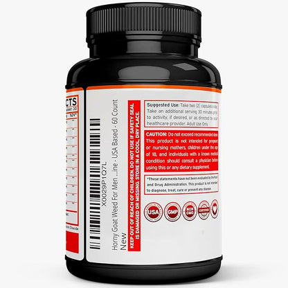 Horny Goat Weed For Men and Women - [Maximum Strength 1590mg] - Maca, Ginseng, L-Arginine, Tribulus - Premium Hornygoatweed For Men - Icariin Epimedium For Men - 3rd Party Tested - USA Made - 60 Count