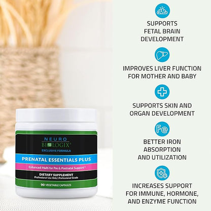 Neuro biologix Prenatal Essentials Plus, Pre and Post-Natal Vitamins for Women, Multivitamin with Iron and Methyl folate, Enhanced Methylation, 90 Capsules