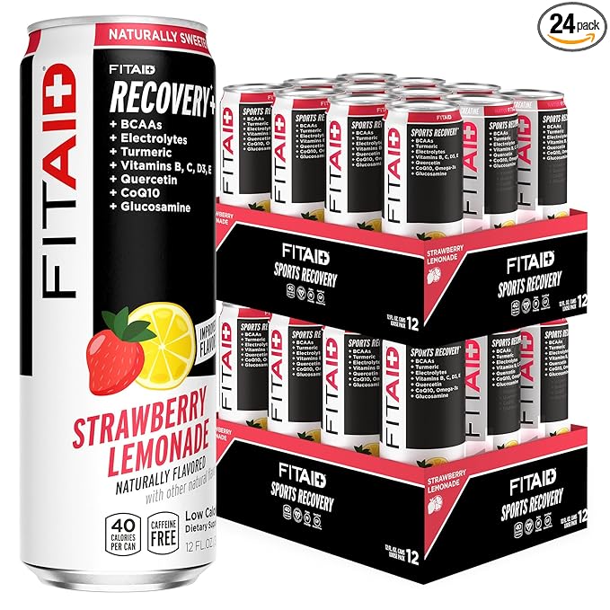 LIFEAID FITAID Post Workout Recovery Drink, Strawberry Lemonade, BCAAs, Glucosamine, Electrolytes, Quercetin, Paleo, Vegan & Gluten-Free, 40 Calories, 12 Fl Oz (Pack of 24)