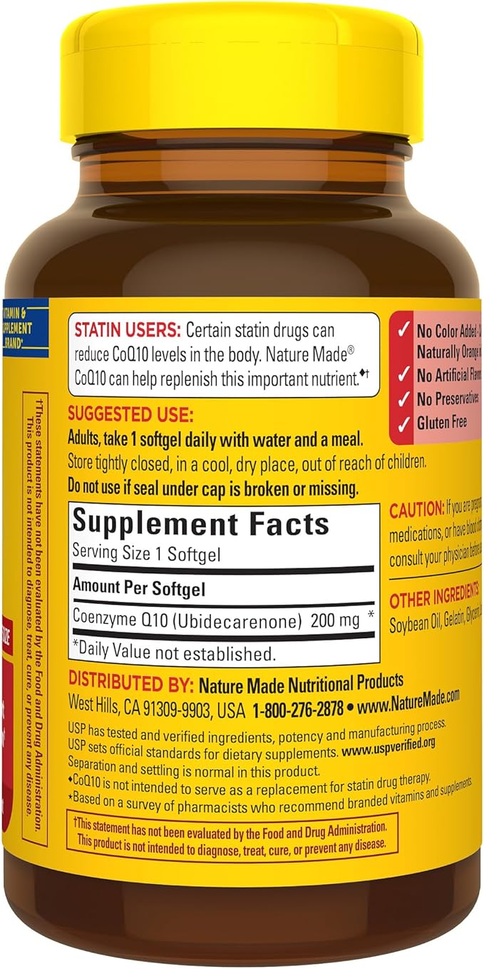 Nature Made CoQ10 200mg, Dietary Supplement for Heart Health Support, 80 Softgels, 80 Day Supply