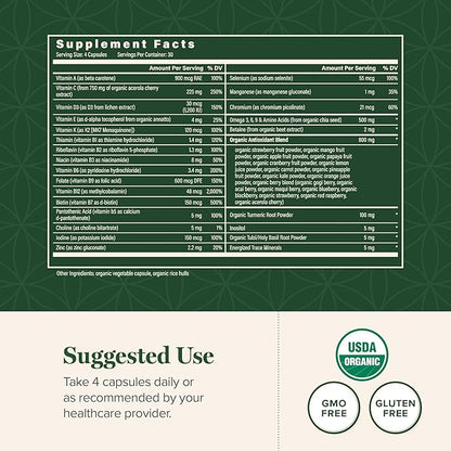 Global Healing USDA Organic Multivitamin for Women and Men - Vitamins Include A, C, D, E K, & More for Your Overall Health & Wellness Needs - Complete Daily Multi Vitamin Nourishment (120 Capsules)