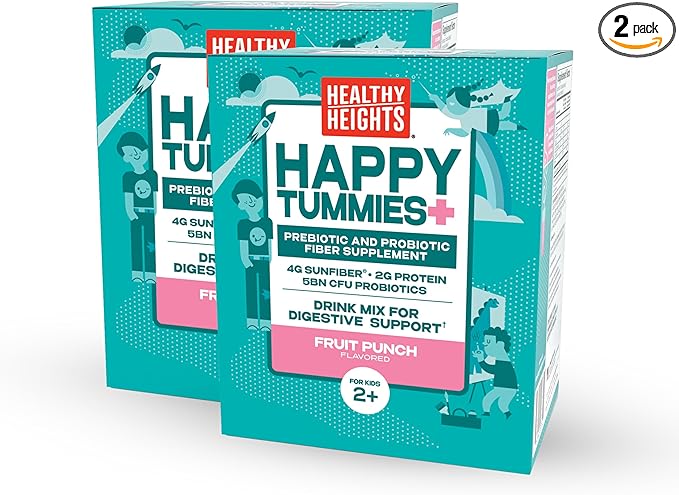 Healthy Heights Happy Tummies Prebiotic and Probiotic Fiber Supplement for Kids Ages 2+, 2 Pack
