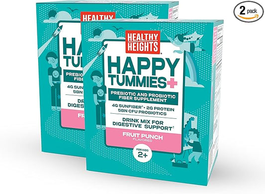 Healthy Heights Happy Tummies Prebiotic and Probiotic Fiber Supplement for Kids Ages 2+, 2 Pack