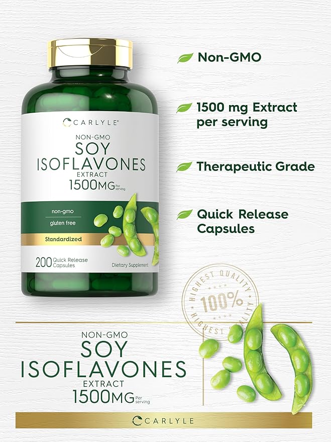 Carlyle Soy Isoflavones for Women and Men 1500mg | 200 Capsules | Non-GMO, Gluten Free Extract Supplement