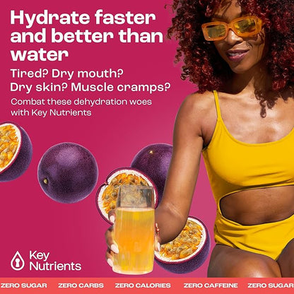 KEY NUTRIENTS Multivitamin Electrolytes Powder Packets - Delicious Passion Fruit 20 Pack Hydration Packets - Travel Hydration Powder - No Sugar, No Calories, Gluten Free - Made in USA