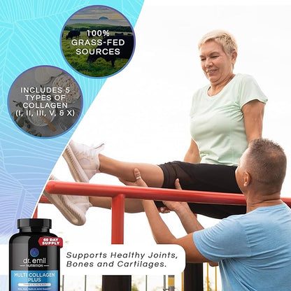 DR. EMIL NUTRITION Multi Collagen Pills - 180 Capsules - Collagen Supplements to Support Hair, Skin, Nails, & Joints - Hydrolyzed Collagen Supplements for Women with Types I, II, III, V & X