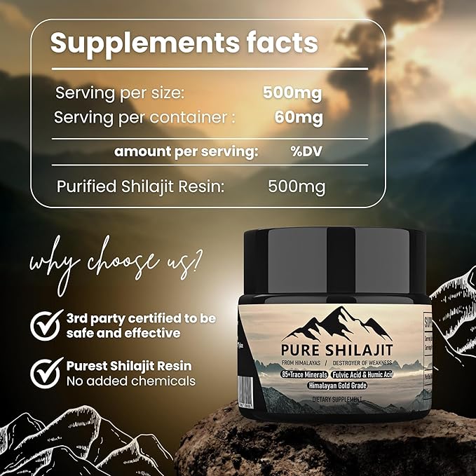 Himalayan Resin for Men and Women, Organic Natural Supplement with 85+ Trace Minerals + Humic Acid, High Potency Providing Energy, Strength & Immunity (30g New)