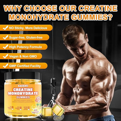 Creatine Monohydrate Gummies 5600mg for Men & Women, 120 CT Chewable Creatine Gummies for Muscle Support, Energy Boost, 5.6g of Creatine Monohydrate per Serving - Sugar Free, Vegan (Pineapple Flavor)