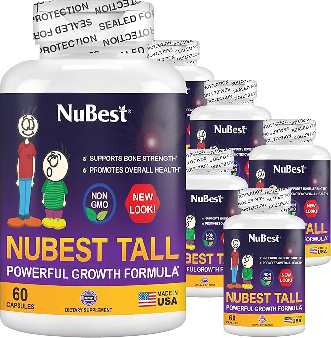 NuBest Tall Height Growth Supplement - Advance Height Growth, Grow Taller, Height Increase Formula for Children (5+) & Teens Helps Maximum Height Growth with Calcium, Collagen & Herbs - 6 Pack