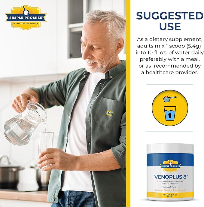 Simple Promise - VenoPlus 8 - Nitric Oxide Supplements for Men and Women - Beet Root Powder with Proprietary Blend - Beet Juice Powder for Blood Circulation, Heart Health