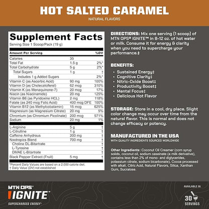 MTN OPS Hot Ignite Supercharged Energy Drink Mix Coffee Alternative, 30-Serving Bag, Salted Caramel