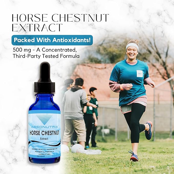 Absonutrix Horse Chestnut Extract 550 mg 4 Oz Drops, 200 Servings, Helps Detoxify, Improves Circulation, Third-Party Tested, General Health Support, Nutritional Boost, Made in USA