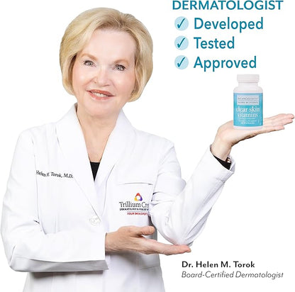 Clear Skin Vitamins for Women & Men - Supplement for Healthy Glowing Skin and Acne Control* - Patented and Dermatologist Developed Hormonal & Cystic Acne Pills