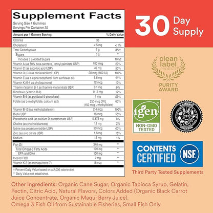 SmartyPants Kids Multivitamin Gummies: Omega 3 Fish Oil (EPA/DHA), Vitamin D3, C, Vitamin B12, B6, Vitamin A, K & Zinc for Immune Support, Grape, Cherry & Berry Flavors, 120 Count (30 Day Supply)