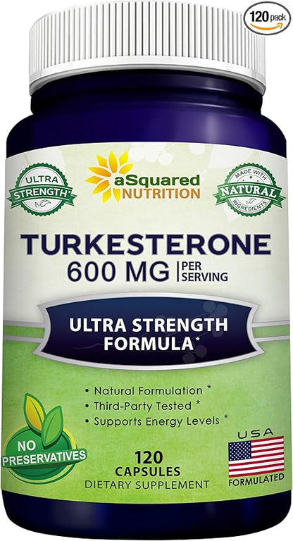 aSquared Nutrition Turkesterone Supplement 600mg - 120 Capsules - Ajuga Turkestanica Extract Powder - Turkesterone Supplement Complex Pills - Natural Formulation