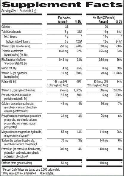 Emergen-C Energy+, With B Vitamins, Vitamin C And Natural Caffeine From Green Tea(Blueberry Acai Flavor) Dietary Supplement Drink Mix, 0.33 Ounce Powder Packets(Pack of 18)